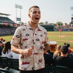 Georgia Bulldogs Men's L Hawaiian Bowling Casual Button Down Shirt